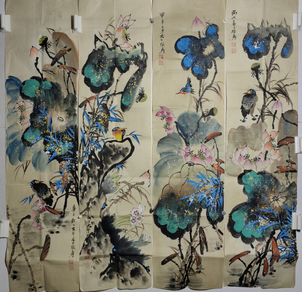 Zhang Daqian’s four panels of lotus flowers-國際博寶藝術品交易網