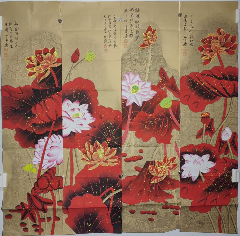 Four screens of four lotus flowers by Zhang Dajin-國際博寶藝術品交易網