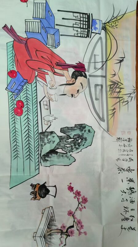 Three cups of wine in the bustling world, a pot of tea for a thousand-year enterprise. Teacher Zhuang Jianjiang 138X68cm-國際博寶藝術品交易網