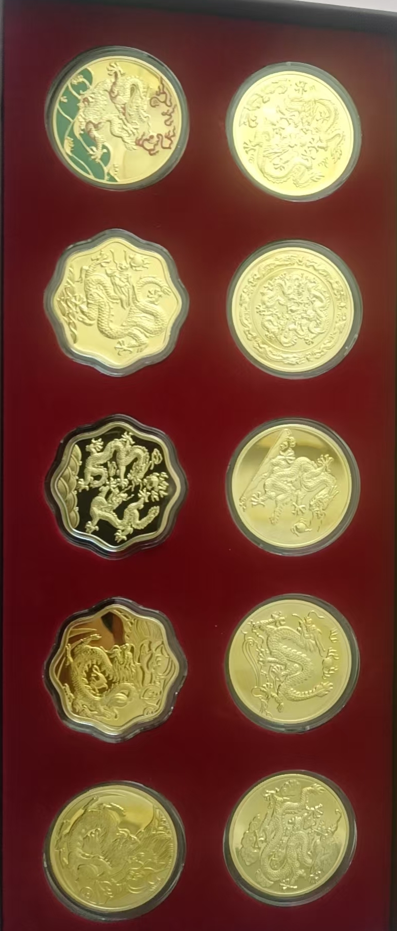 Chinese zodiac dragon gold and silver coins