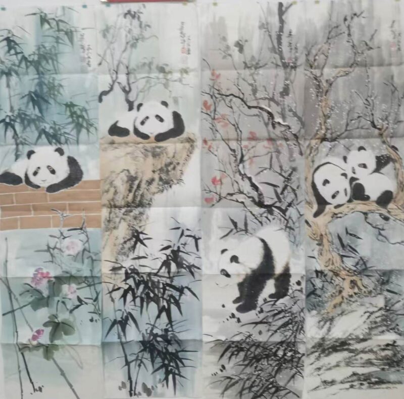 Four screens of pandas in Wu Guanzhong-國際博寶藝術品交易網