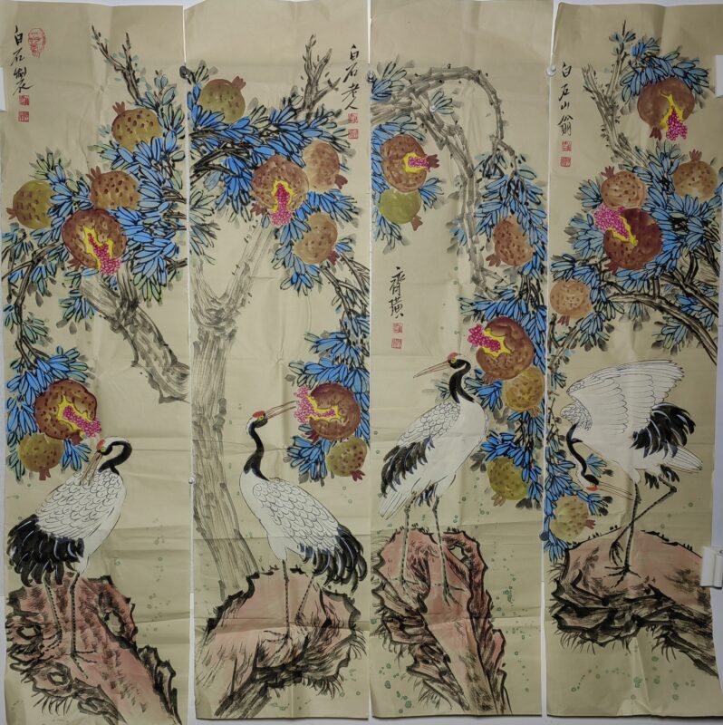 Qi Baishi Flower and Bird Four-Panel Screen-國際博寶藝術品交易網
