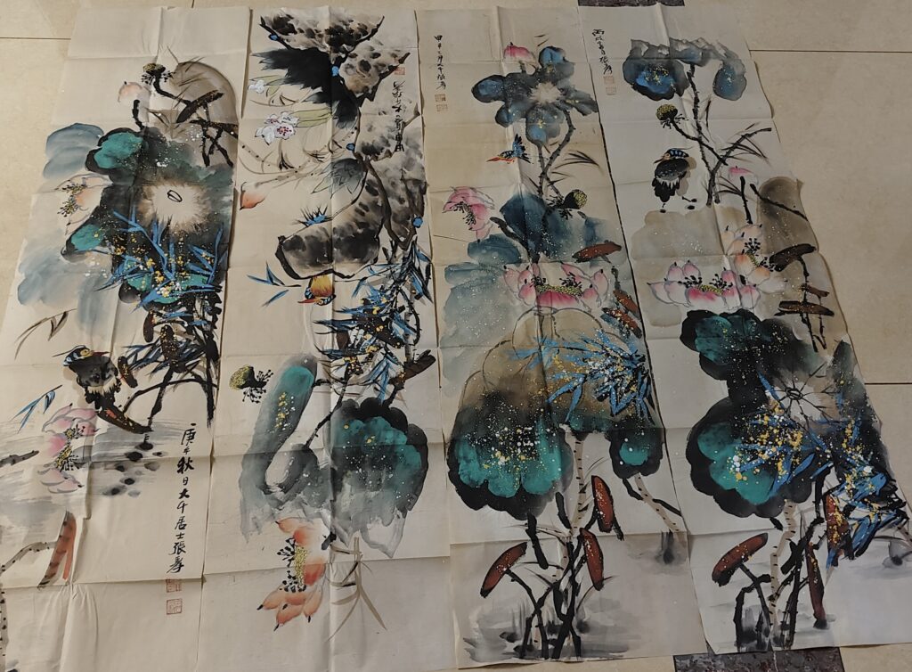 Zhang Daqian’s four panels of lotus flowers-國際博寶藝術品交易網