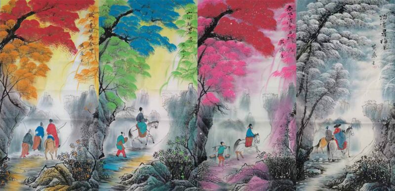 Four screens of yellow and jade flowers and birds-國際博寶藝術品交易網