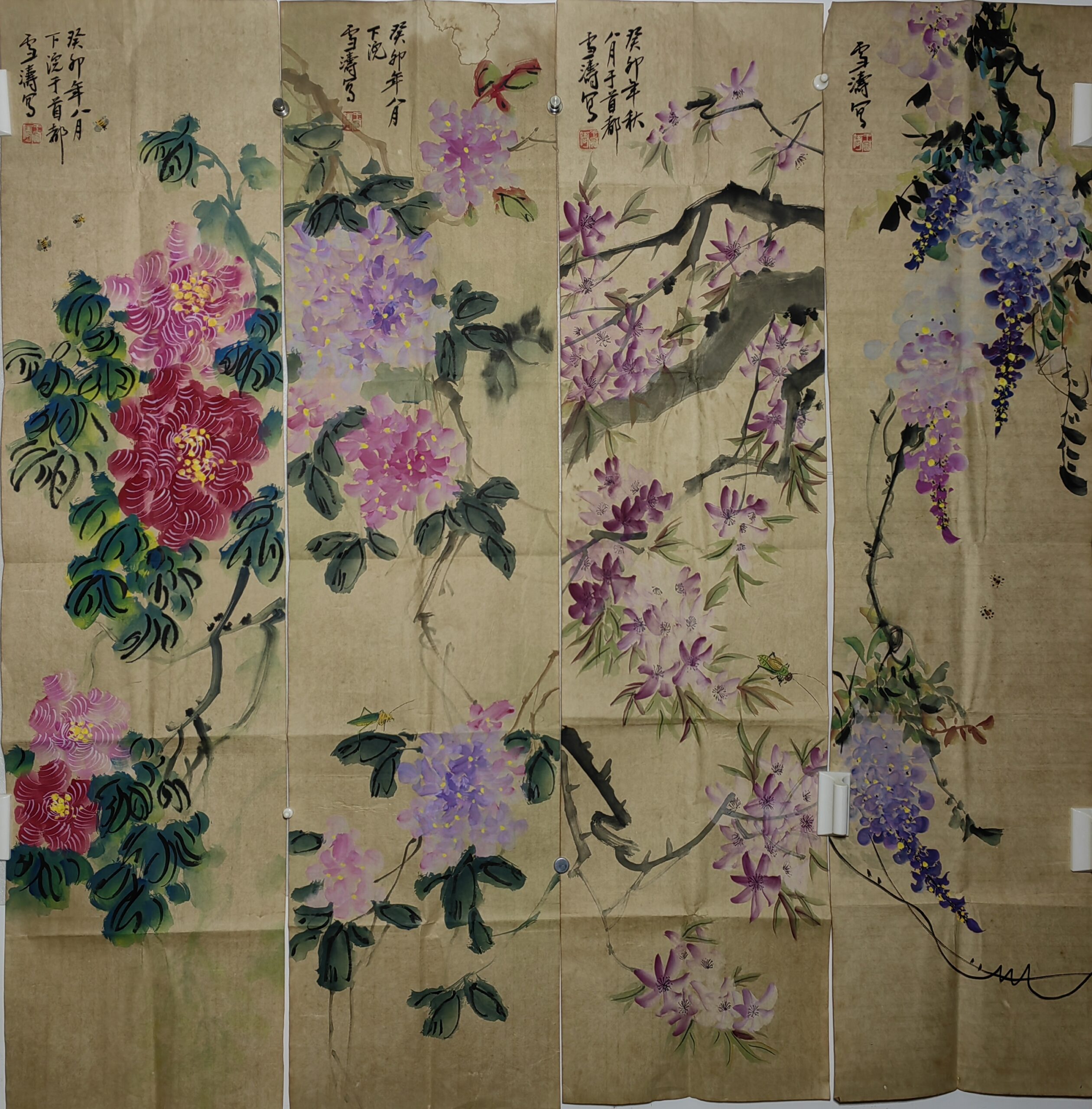 Wang Xuetao’s four-panel flower and bird painting