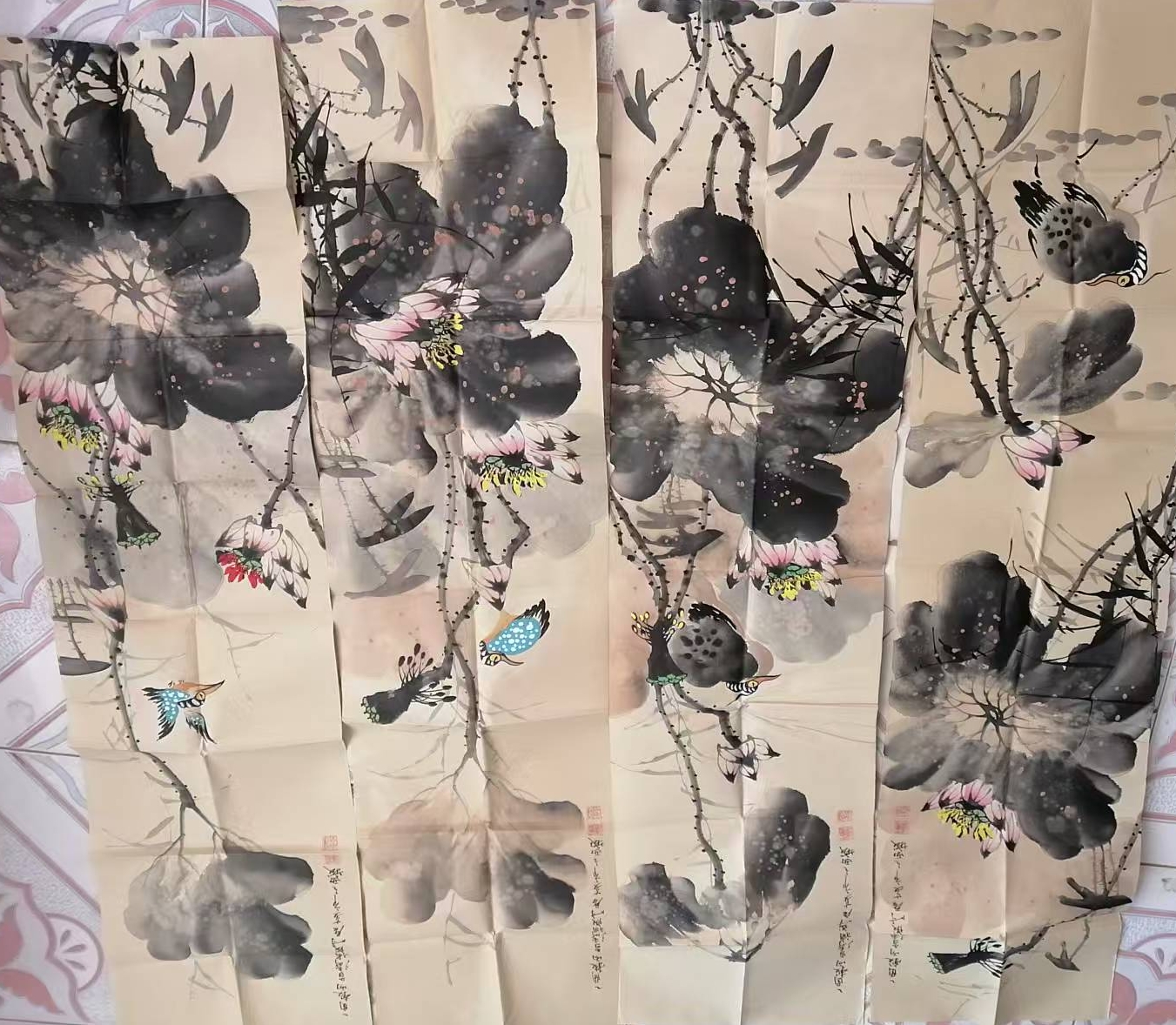 Wang Xuetao’s four-panel flower and bird painting