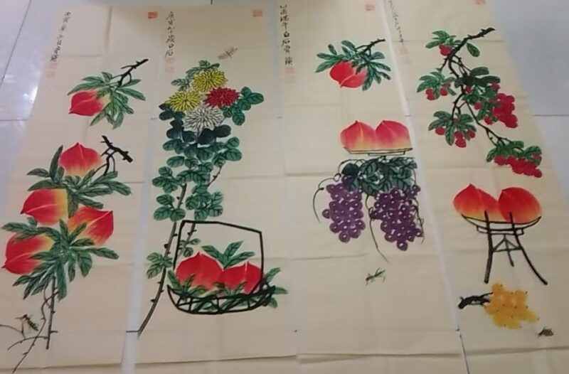 Qi Baishi’s four-screen longevity peach-國際博寶藝術品交易網