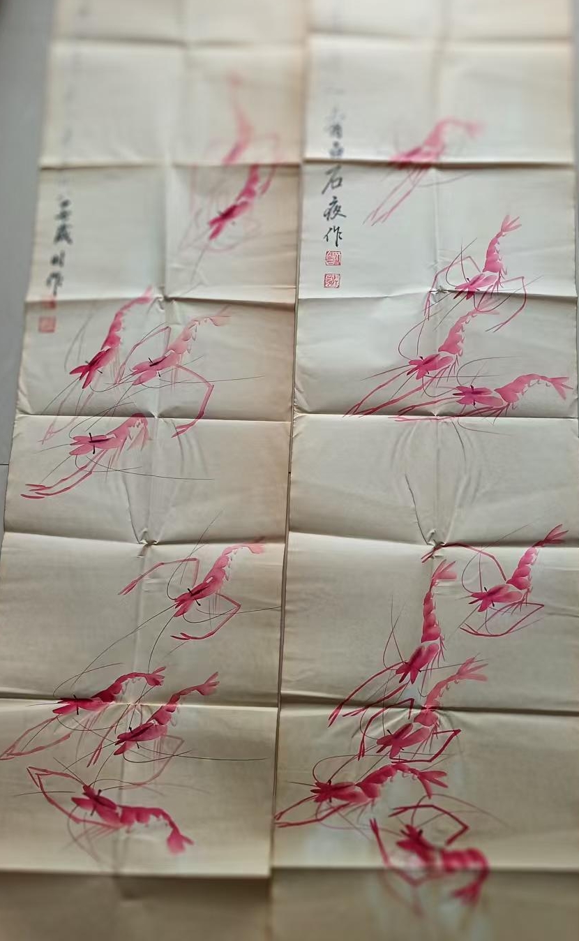 Qi Baishi’s four screens of shrimp